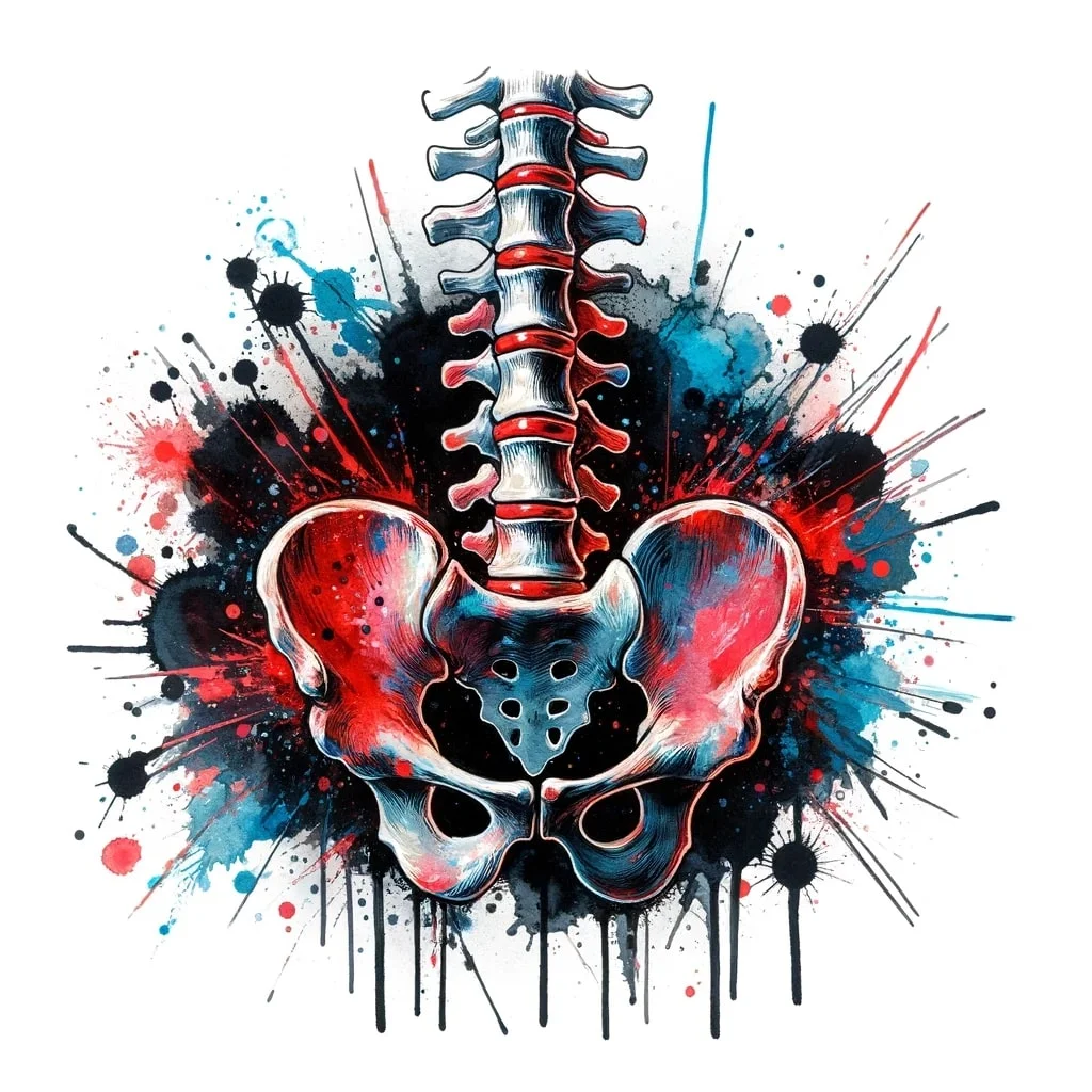 Physiotherapie Solothurn - Eine künstlerische Darstellung zum Thema Lumbago(Hexenschuss). Diese Illustration soll ein abstraktes und künstlerisches Bild des unteren Rückenbereichs vermitteln. Im Fokus steht die Behandlung und Physiotherapie bei Hexenschuss, angeboten durch das alSa Rehab Institut GmbH. Der Schwerpunkt liegt darauf, die Symptome und Behandlungsmöglichkeiten von Lumbago (Hexenschuss) auf verständliche und visuell ansprechende Weise zu erklären.