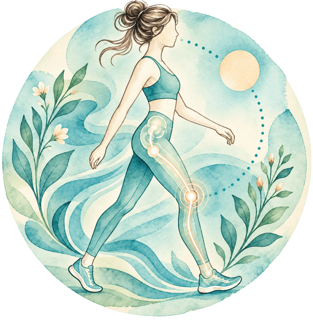 Physiotherapie bei Menstruationsschmerzen: Becken, Hüfte, Knie, Fuss und Rumpf miteinander zusammenarbeiten