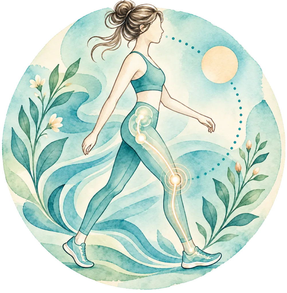 Physiotherapie bei Menstruationsschmerzen: Becken, Hüfte, Knie, Fuss und Rumpf miteinander zusammenarbeiten